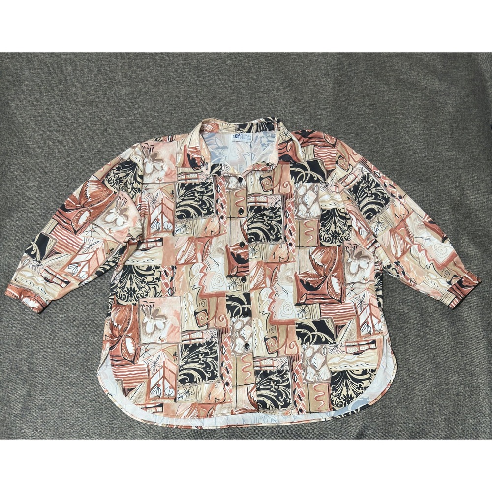 Top‎ Notch Women's 24W Button Up Shirt Abstract Earth Tone Geometric Vintage 90s